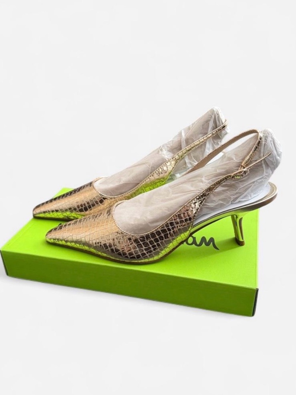 Sam Edelman Textured Metallic Gold Slingback Kitten Heels